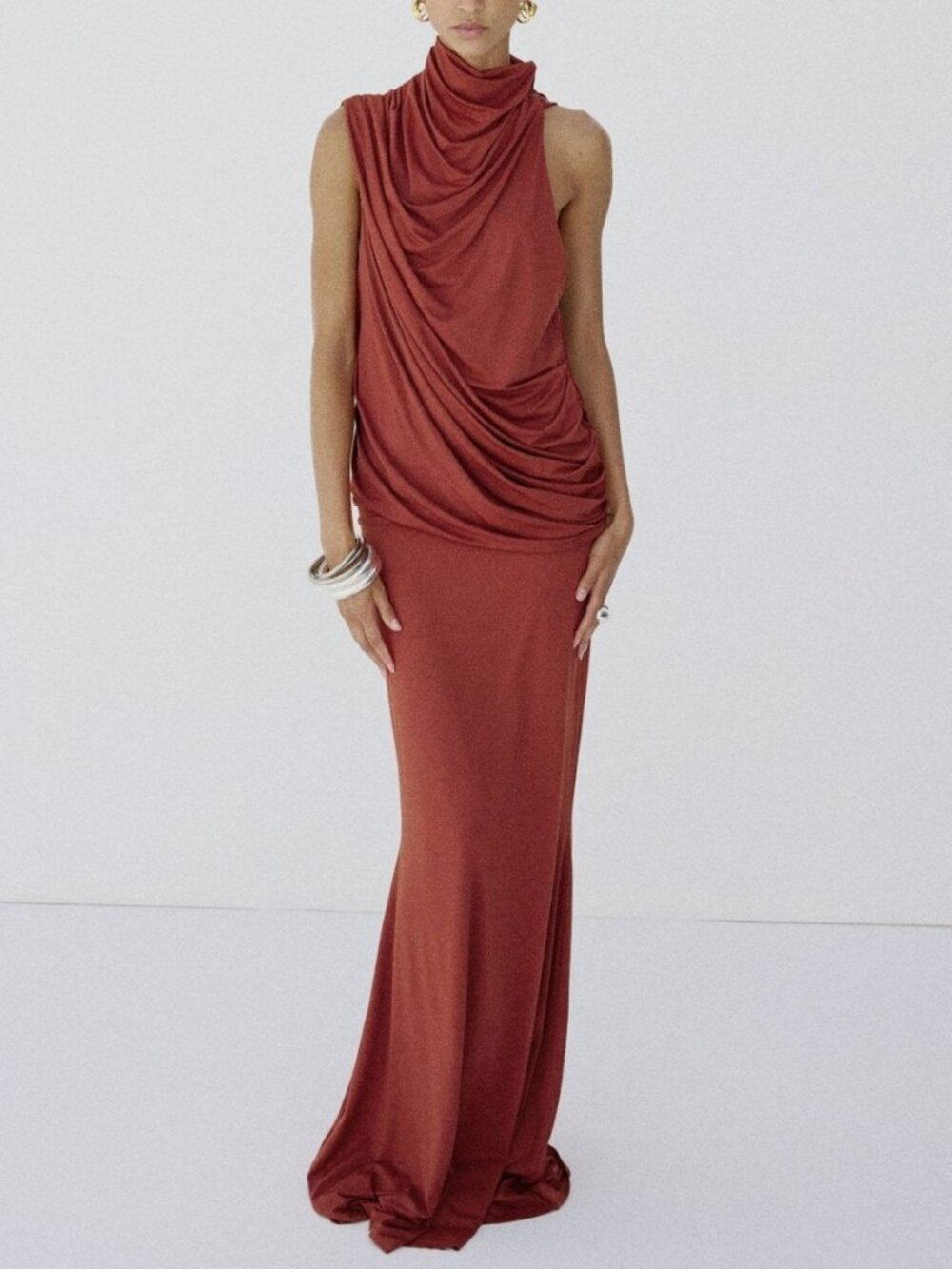 NWT De La Vali Lurna Maxi Dress Gown Burnt Red Event Party Wedding
